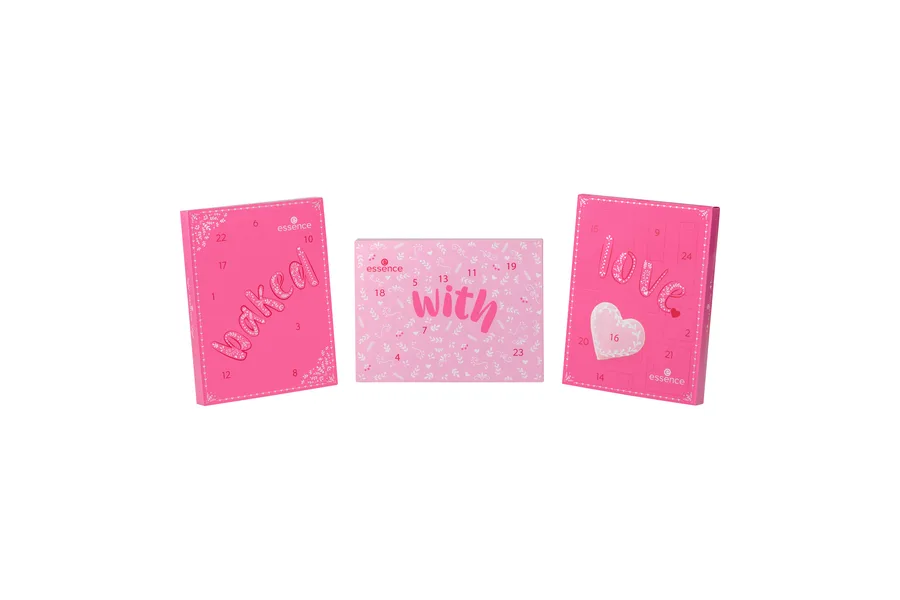 essence baked with love Adventskalender 2026 aus drei rosafarbenen Boxen