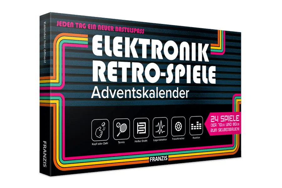 Franzis Elektronik Retro-Spiele Adventskalender mit Retro-Streifen und Spielsymbolen