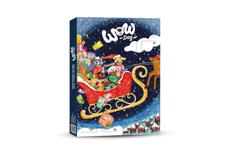 WOW Dog Adventskalender 2026 mit Hunden im Weihnachtsschlitten