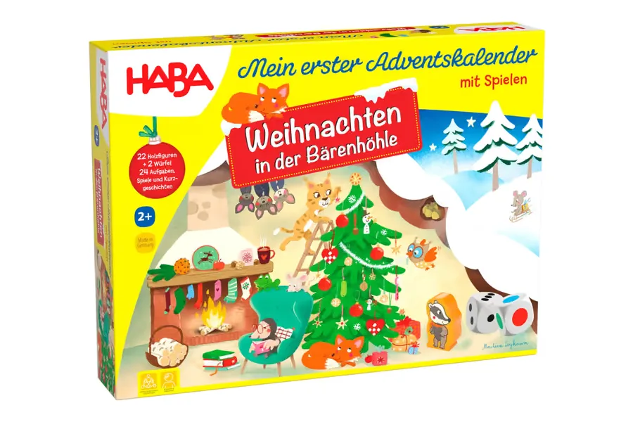 HABA Mein erster Adventskalender Weihnachten in der Bärenhöhle mit Holzfiguren ab 2 Jahren