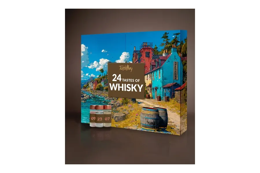 Tastillery Whisky Adventskalender 2026 mit 24 Probierfläschchen in illustrierter Klappbox