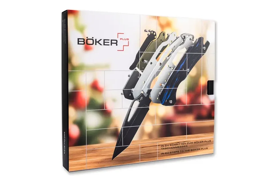 Böker Plus Adventskalender 2026 DTK mit Klappmesser-Motiv auf der Vorderseite