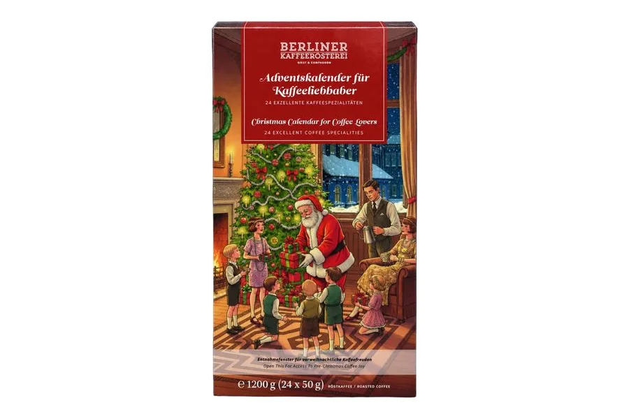 Kaffee-Adventskalender der Berliner Kaffeerösterei mit 24 Sorten à 50 Gramm