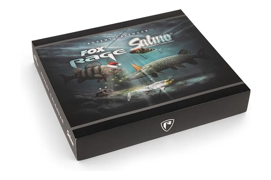 Fox Rage und Salmo Adventskalender 2026 mit Barsch, Hecht und Wobblern auf der Box