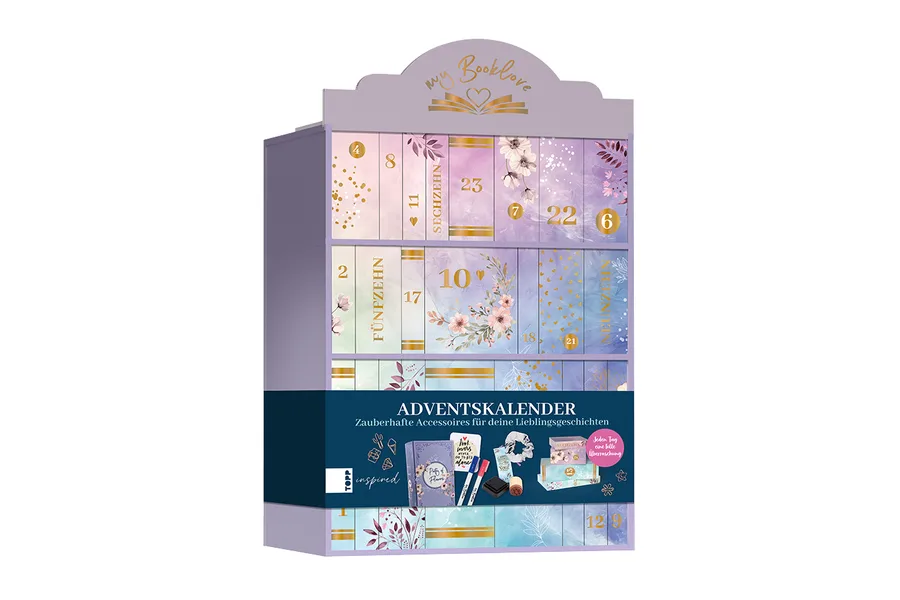 My Booklove Adventskalender für Bücherfans in Form eines Bücherregals mit 24 Türchen