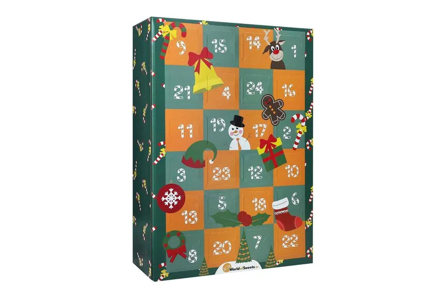 World of Sweets Herzhaft Adventskalender mit grün-orangen Türchen