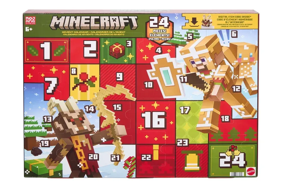 Mattel Minecraft Adventskalender 2026 (JMP70) mit 24 Türchen, Krampus und Lebkuchenmann im Pixel-Look