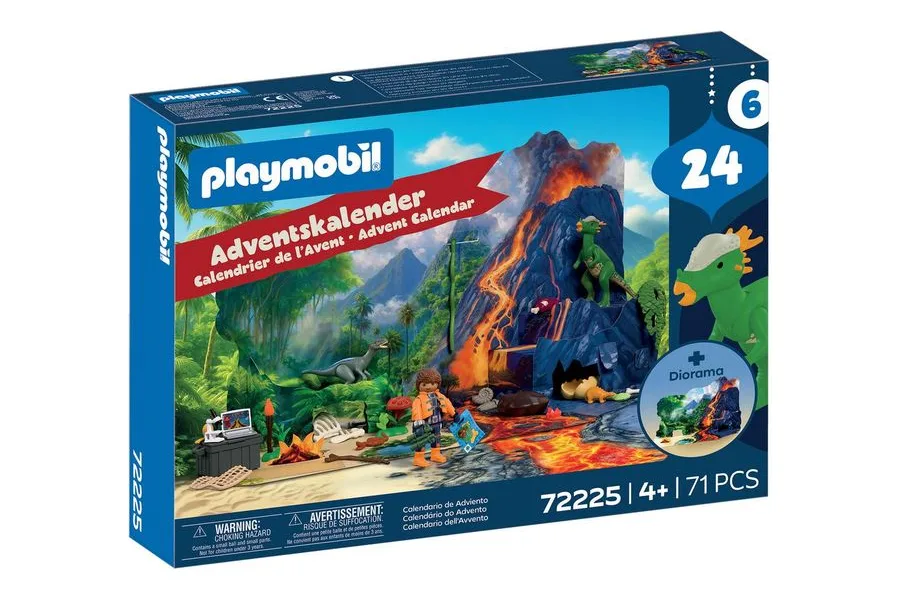Playmobil Adventskalender Dino-Expedition 72225 mit Forscher, Velociraptor und Vulkankulisse