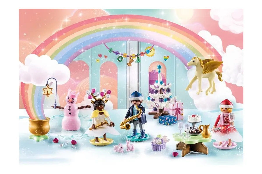 Spielszene aus dem Playmobil Adventskalender Weihnachtsfest unter dem Regenbogen 71348 mit Prinzessinnen und Pegasusfohlen