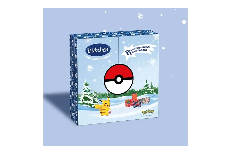 Bübchen Pokémon Festtagskalender mit Pokéball und Pikachu, 21 Pflegeprodukte und 3 Überraschungen
