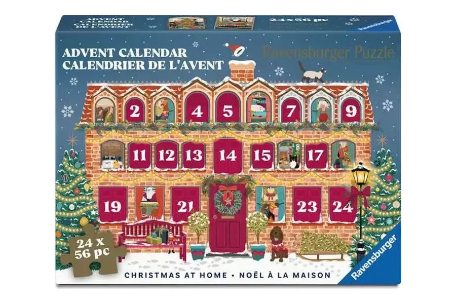 Ravensburger Puzzle-Adventskalender Christmas at Home als Haus mit 24 nummerierten Fenstern