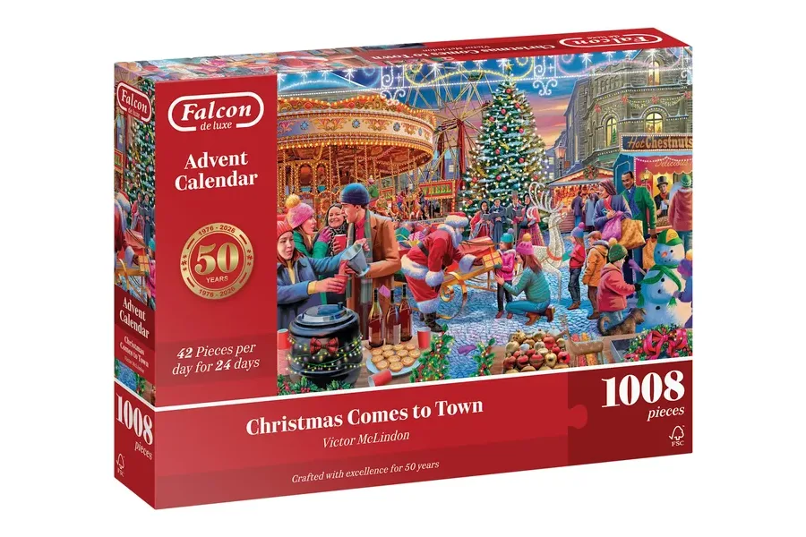 Falcon de luxe Advent Calendar Christmas Comes to Town mit 1008 Teilen und Weihnachtsmarkt-Szene