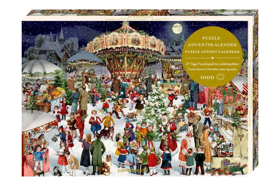 Coppenrath Spiegelburg Puzzle-Adventskalender Nostalgischer Weihnachtsmarkt mit 1000 Teilen und Karussell-Motiv
