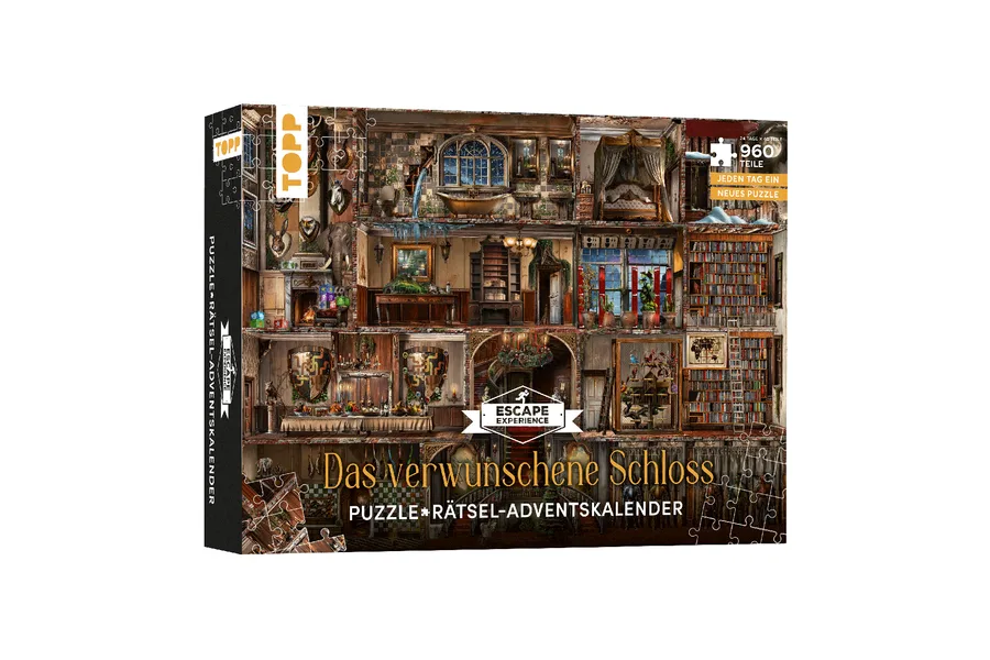 TOPP Puzzle-Rätsel-Adventskalender Das verwunschene Schloss mit 960 Teilen und Escape-Experience-Logo