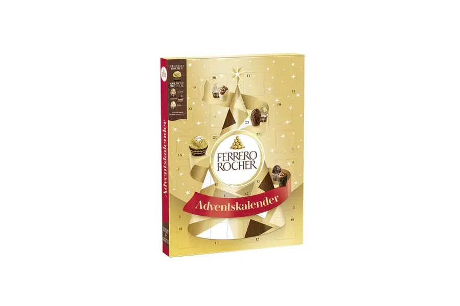 Goldener Ferrero Rocher Adventskalender mit Tannenbaum aus Pralinen