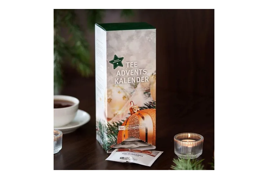 TeeGschwendner Tee-Adventskalender mit 24 MasterBag Pyramidenbeuteln in Schachtel