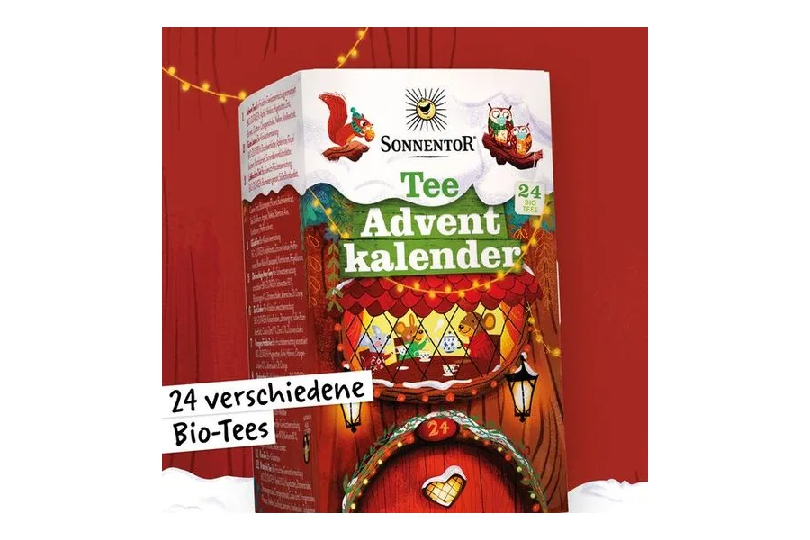 Sonnentor Tee-Adventkalender mit 24 verschiedenen Bio-Tees und Eichhörnchen-Motiv