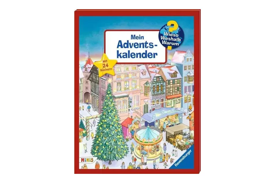 Ravensburger Wieso Weshalb Warum Minis Mein Adventskalender mit Weihnachtsmarkt und 24 Büchern